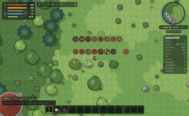 A garden: vegetables, fruit bushes and trees grow in real time.